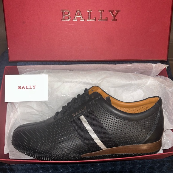 Bally Black Sneakers with Perforated Leather and Stripe Detail
